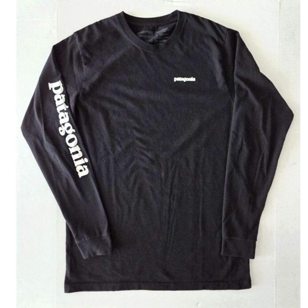 Patagonia Mens Long Sleeve Shirt Black Sz M Sleeve Logo Graphic Responsibili-Tee